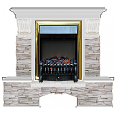 Каминокомплект Glenrich Бостон К Мисхор (беленый дуб)+Fobos Brass
