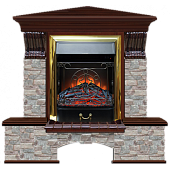 Каминокомплект Glenrich Бостон К Грот цветной угловой (красное дерево)+Majestic Brass