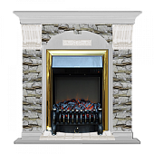 Каминокомплект Glenrich Арочный Алтай (беленый дуб)+Fobos Brass