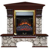 Каминокомплект Glenrich Бостон К Карелия угловой (красное дерево)+Majestic Brass