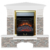 Каминокомплект Glenrich Бостон К Грот цветной угловой (белый)+Majestic Brass