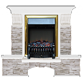 Каминокомплект Glenrich Бостон К Мисхор (белый)+Fobos Brass